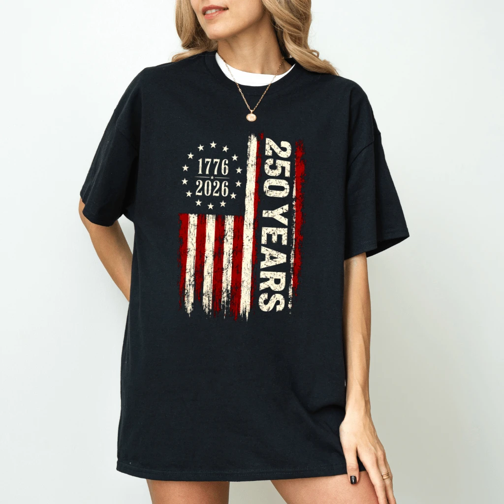 Retro 250 Years America Flag T-Shirt - Independence Day Gift for Him & Her - back view