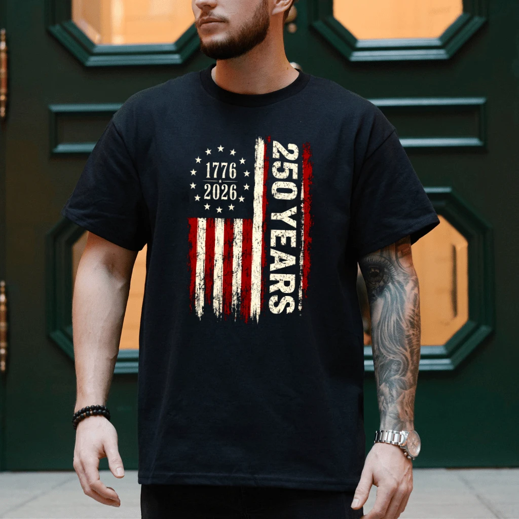 Retro 250 Years America Flag T-Shirt - Independence Day Gift for Him & Her - detail view