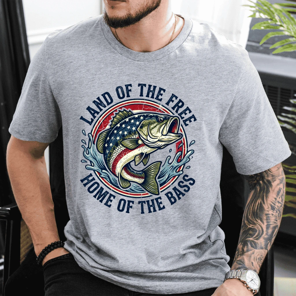 Land of The Free Shirt - Funny America Bass Fishing T-Shirt - Gift for Independence Day - back view