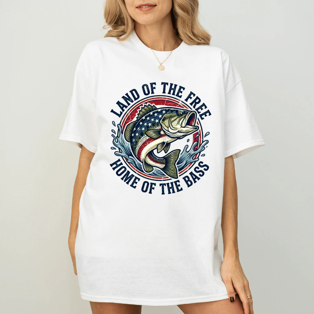Land of The Free Shirt - Funny America Bass Fishing T-Shirt - Gift for Independence Day - detail view
