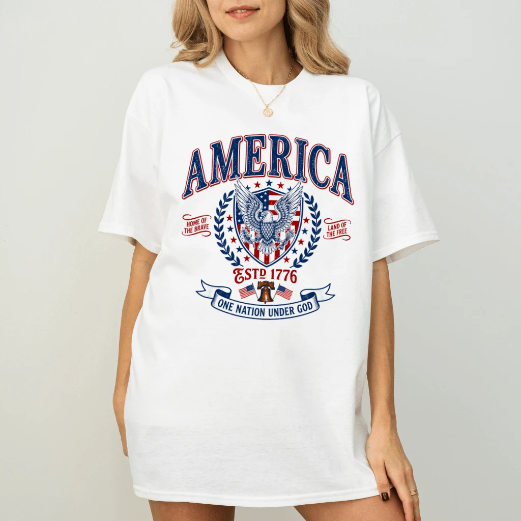 Retro America One Nation Under God T-Shirt - USA 4th of July Gift for Him & Her - back view