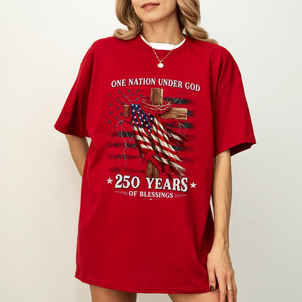 One Nation Under God T-Shirt - USA 250th Anniversary Sestercentennial Gift for Him & Her - back view