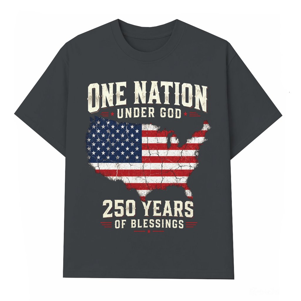 One Nation Under God 250 Years T-Shirt - God Bless America Patriot Gift for Him & Her - front view