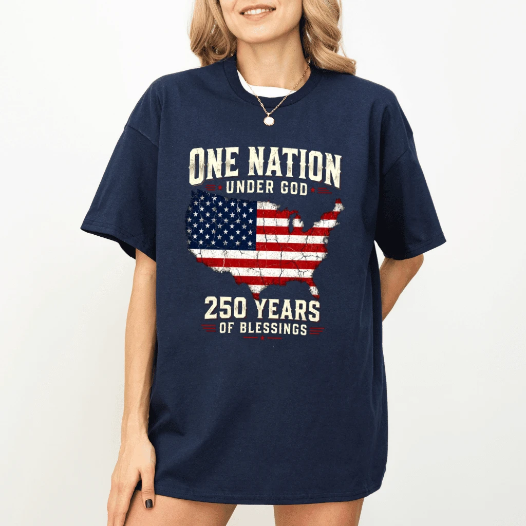 One Nation Under God 250 Years T-Shirt - God Bless America Patriot Gift for Him & Her - detail view