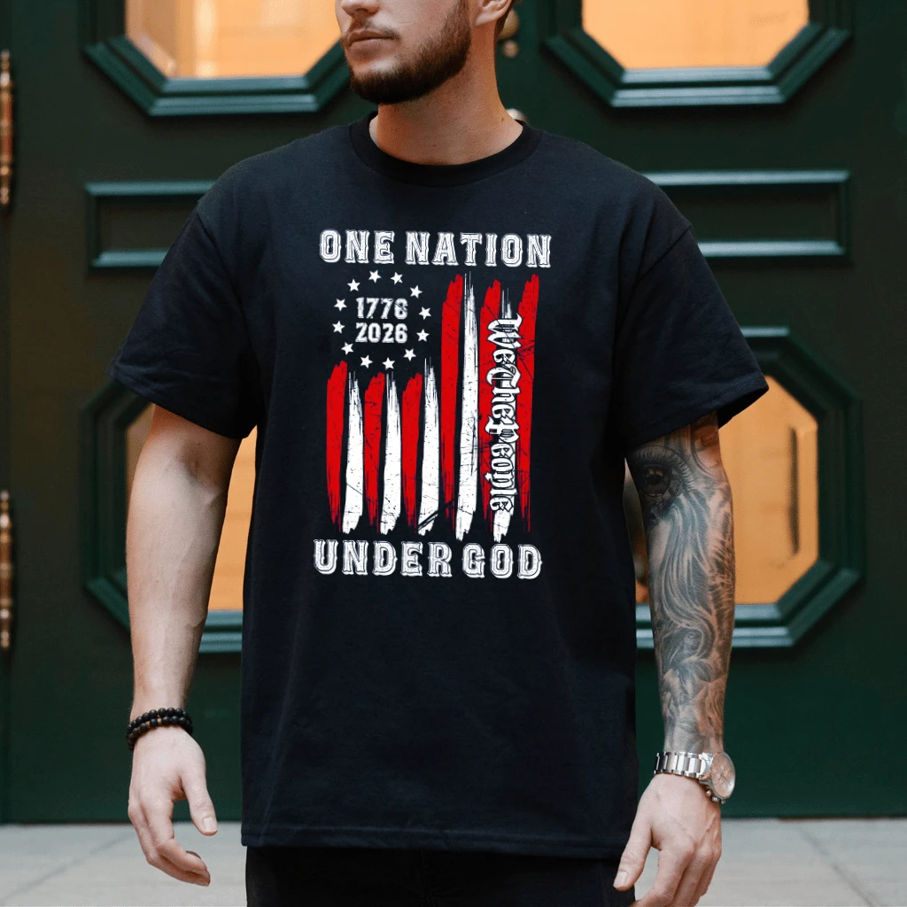 One Nation Under God T-Shirt - America 250th Anniversary Gift for 4th of July Party - detail view
