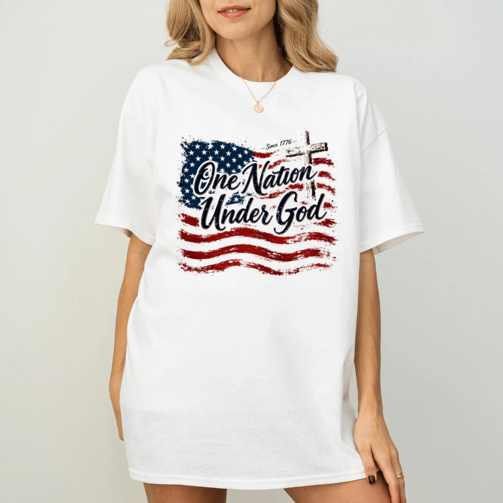 USA 250th Anniversary T-Shirt - One Nation Under God USA Flag Gift for Him & Her - back view