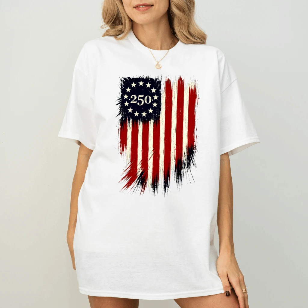 USA Flag 250 Years T-Shirt - Modern Patriot 1776-2026 Gift for American - detail view