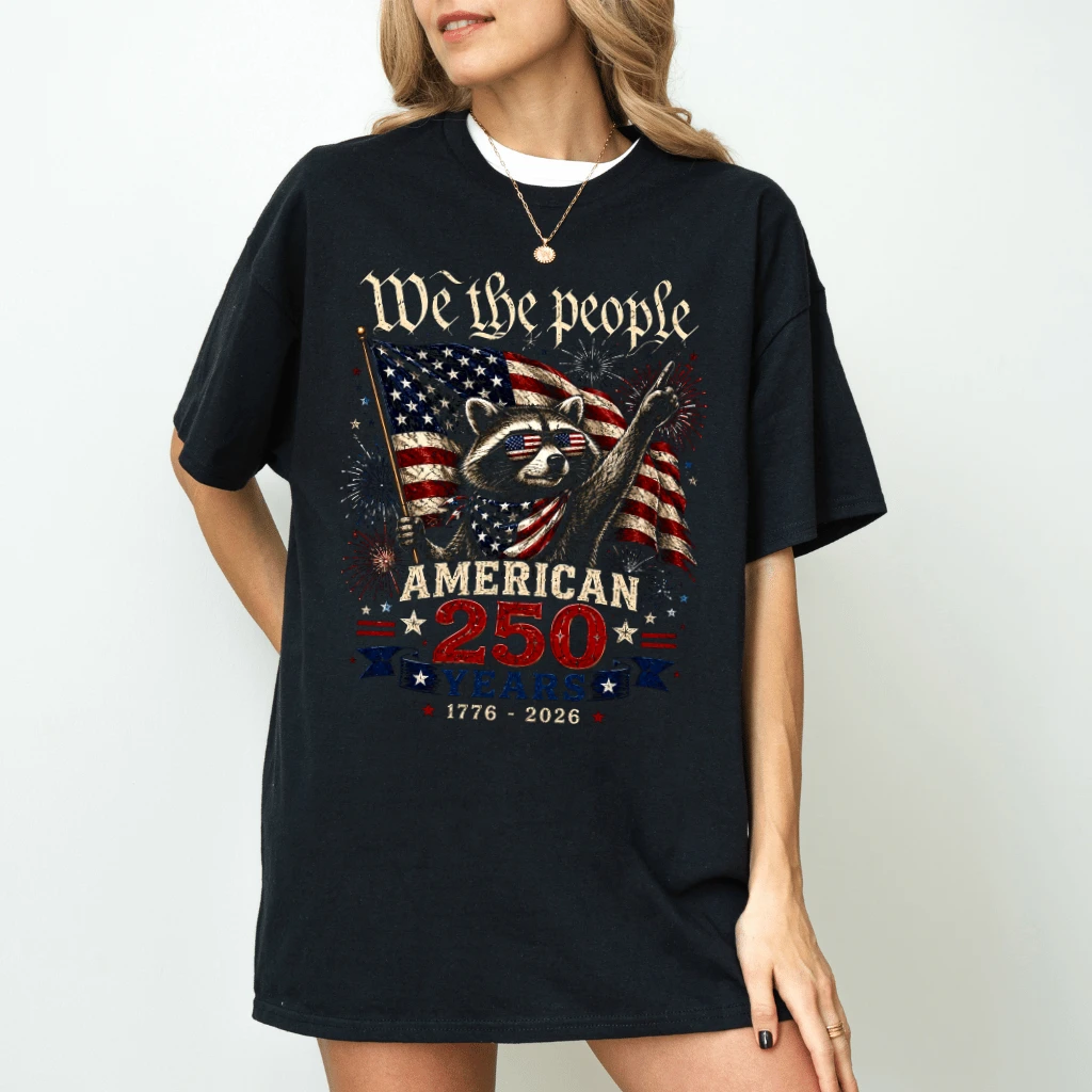 We The People Patriotic Raccoon T-Shirt - American 250 Years Independence Day Gift for Raccoon Lover - back view