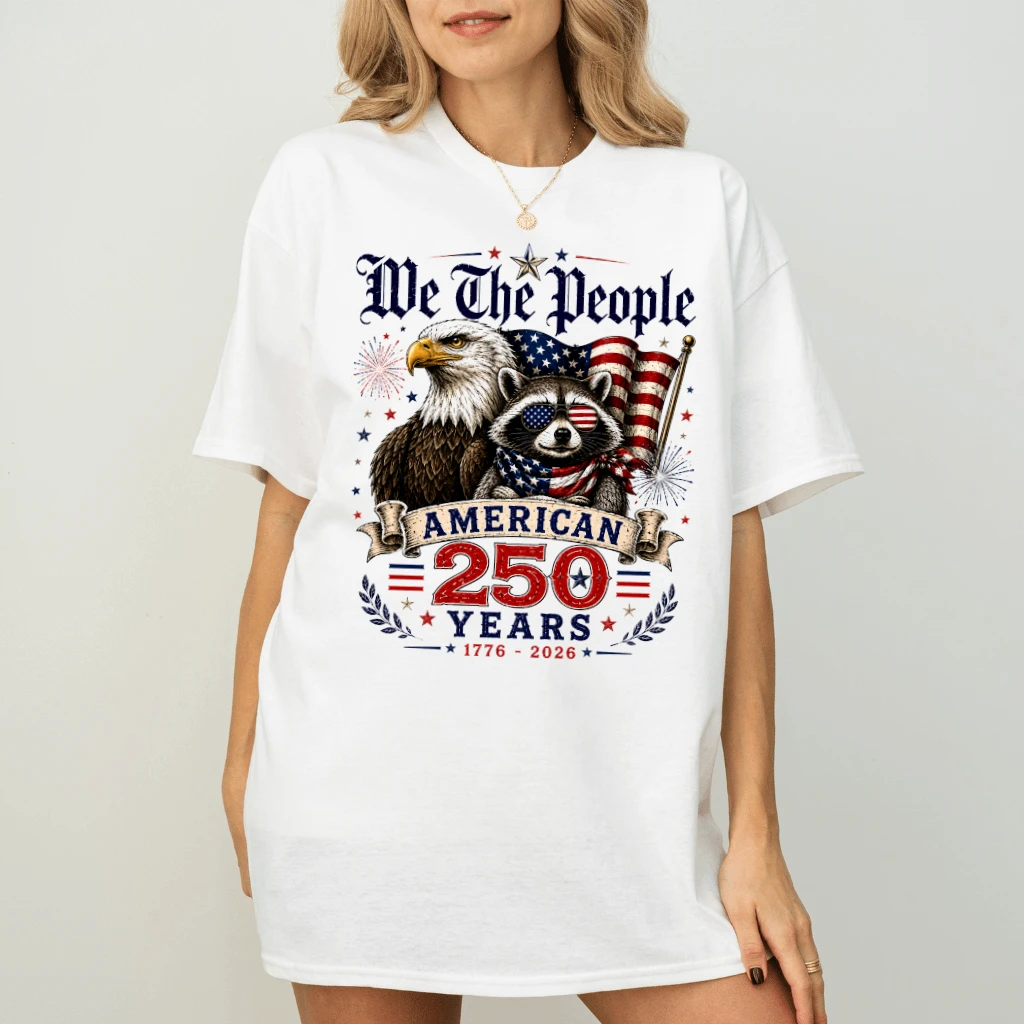 We The People American 250 Years T-Shirt - Freedom Eagle And Raccoon Patriotic USA Gift for Him & Her - back view