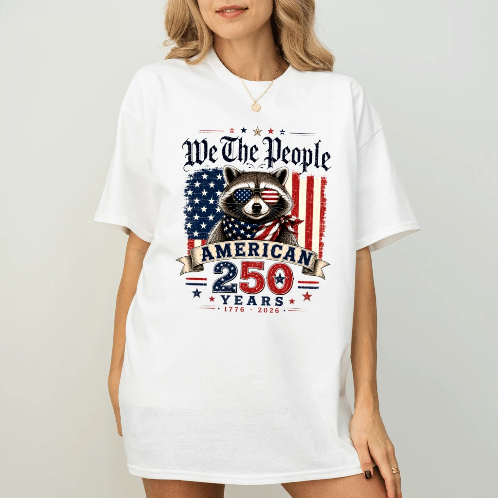 We The People Patriotic Raccoon American 250 Years Freedom T-Shirt - Funny 4th of July Gift for Him & Her - back view