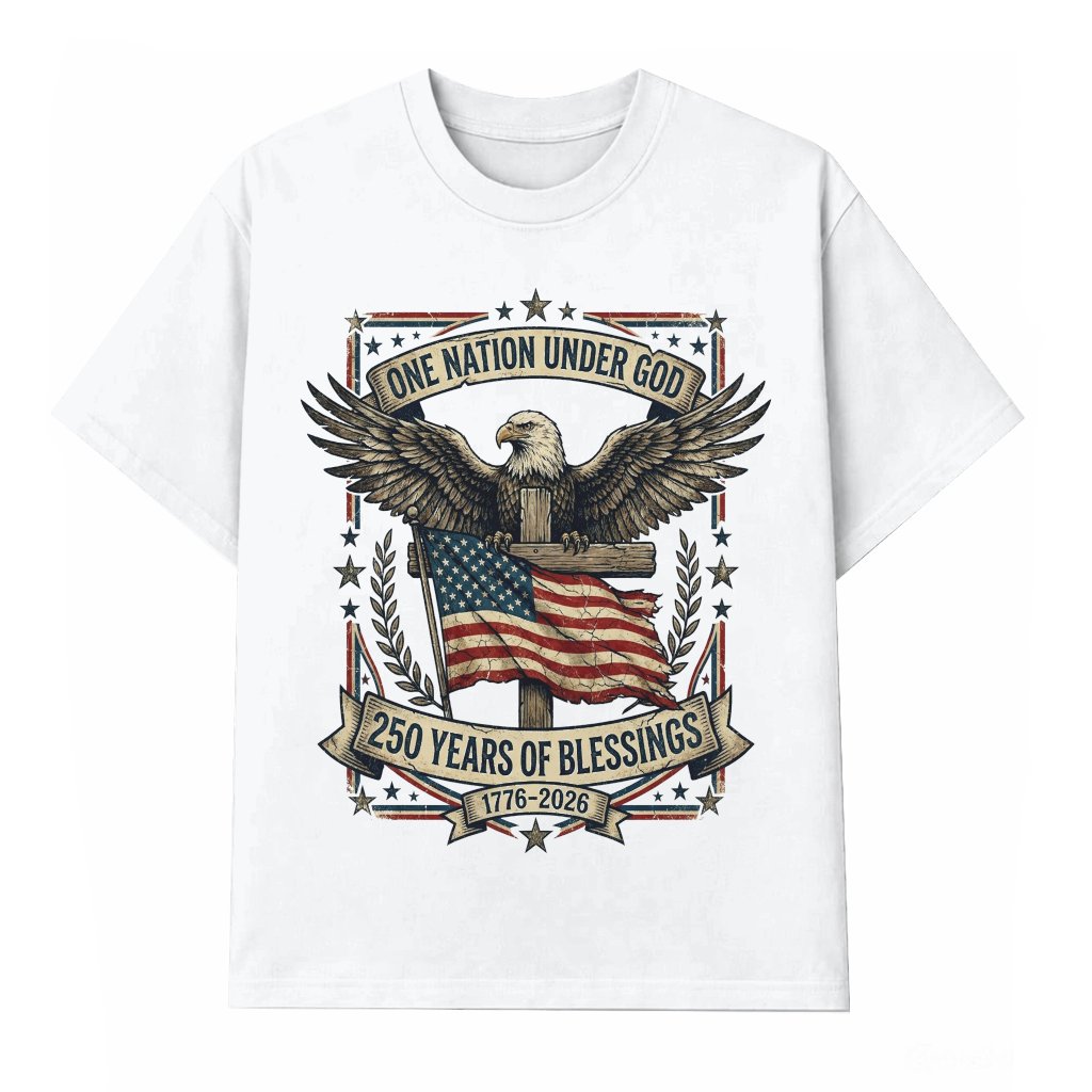 Patriotic Eagle One Nation Under God T-Shirt - 250th Independence Gift for Him & Her - front view