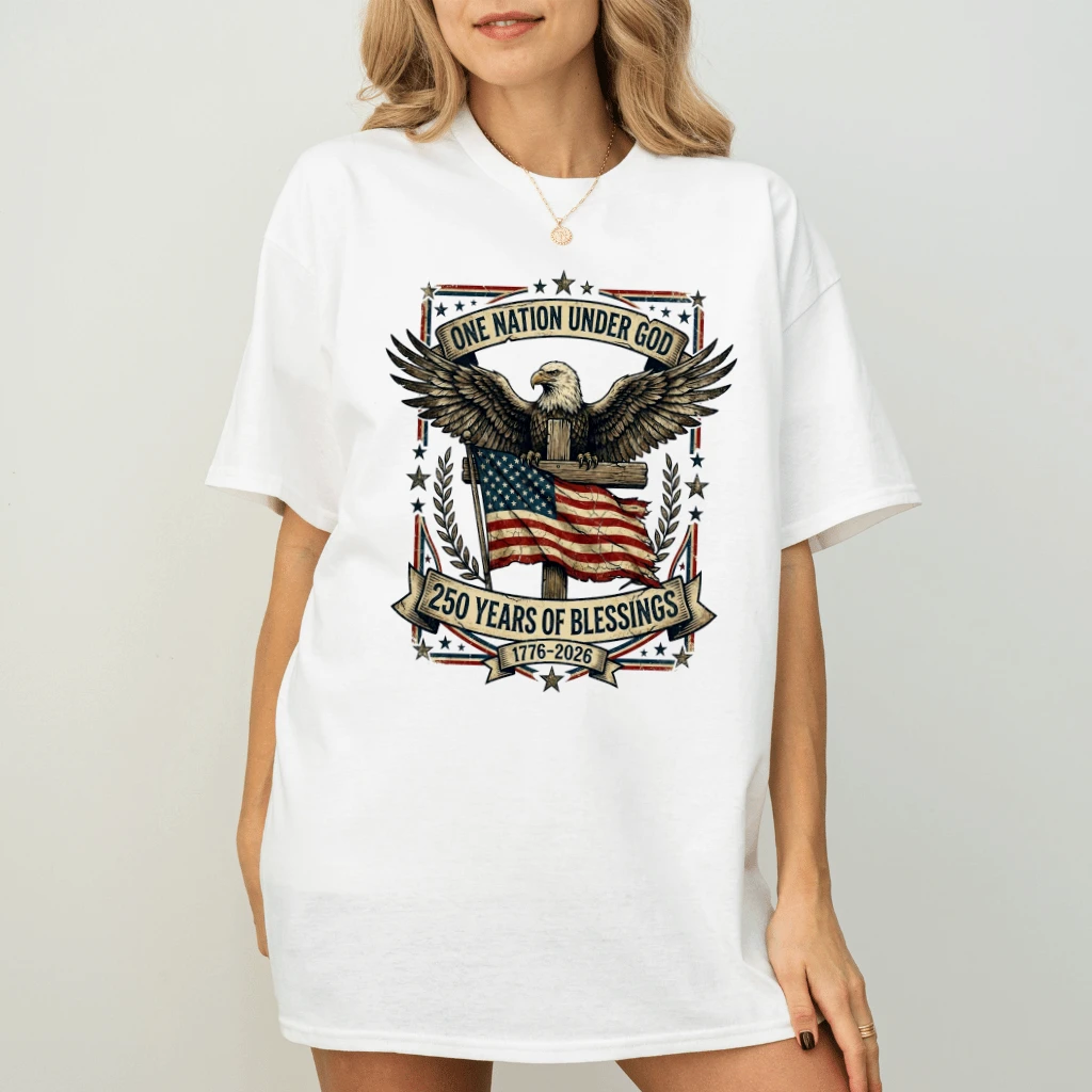 Patriotic Eagle One Nation Under God T-Shirt - 250th Independence Gift for Him & Her - back view