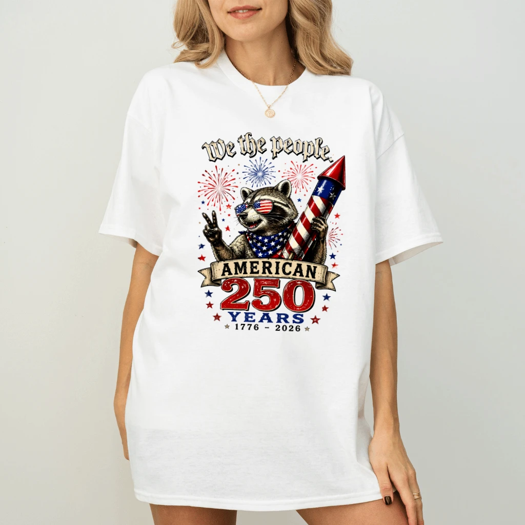 We The People USA Fireworks Patriotic Raccoon T-Shirt - 250 Years Gift for Him & Her - back view