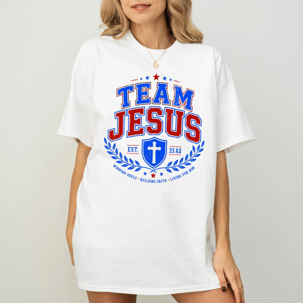 Retro Team Jesus T-Shirt - Christian Faith Gift for Him & Her - back view