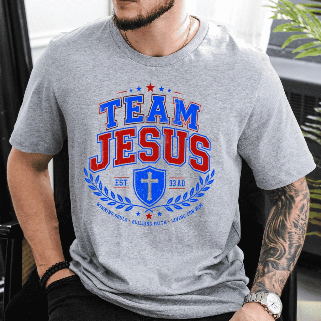 Retro Team Jesus T-Shirt - Christian Faith Gift for Him & Her - detail view