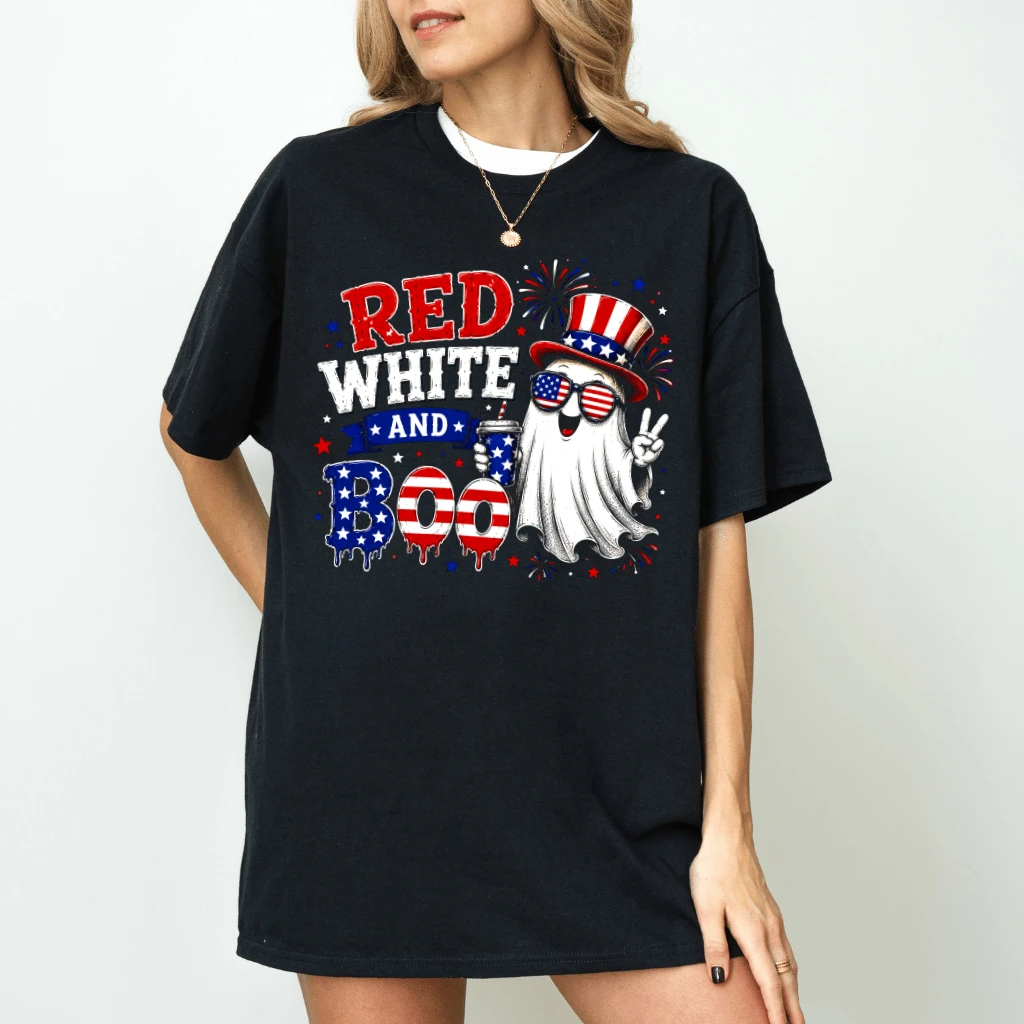 Funny USA Patriotic Boo Red White Blue T-Shirt - Cute 4th of July Gift for Boo Lover - back view