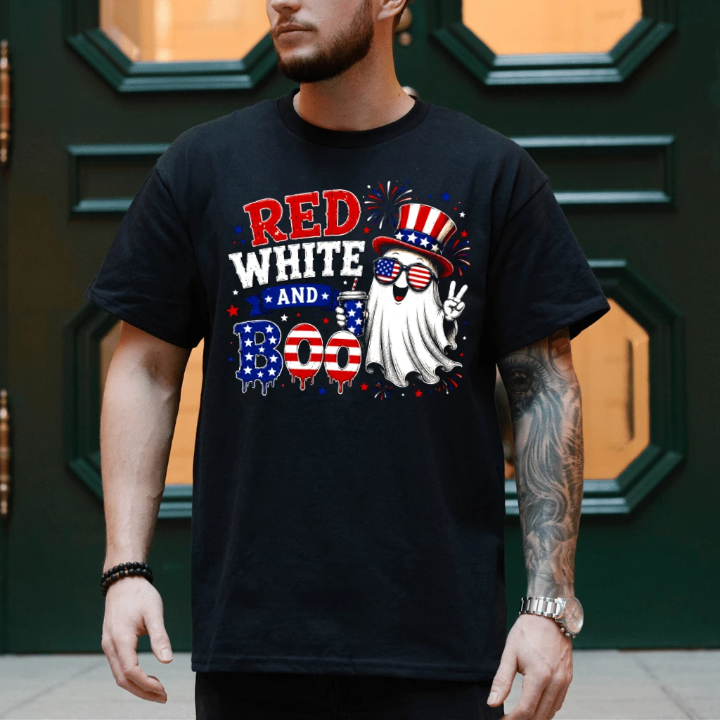 Funny USA Patriotic Boo Red White Blue T-Shirt - Cute 4th of July Gift for Boo Lover - detail view