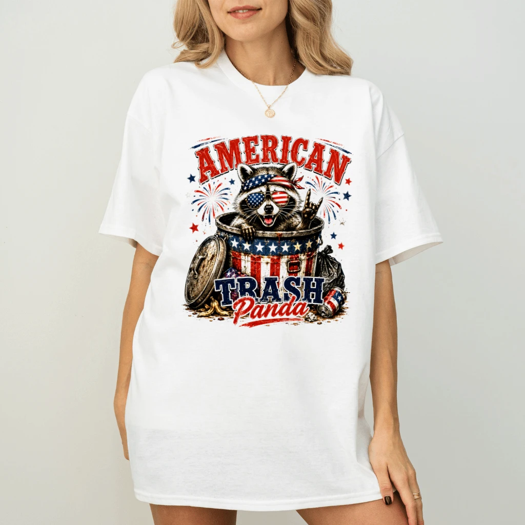 American Trash Panda Funny Patriotic Raccoon T-Shirt - Perfect 4th of July Gift for Raccoon Lover - back view