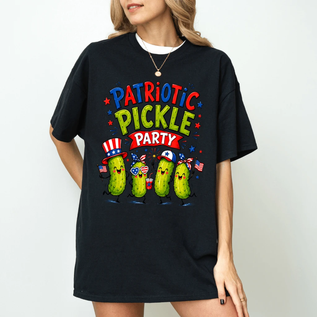Patriotic Pickle Party Funny America Pickle T-Shirt - Cute 4th of July Gift for Pickle Lover - back view