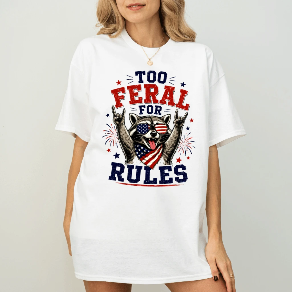 Too Feral For Rules Chilly Patriotic Raccoon T-Shirt - Funny 4th of July Gift for Raccoon Lover - back view