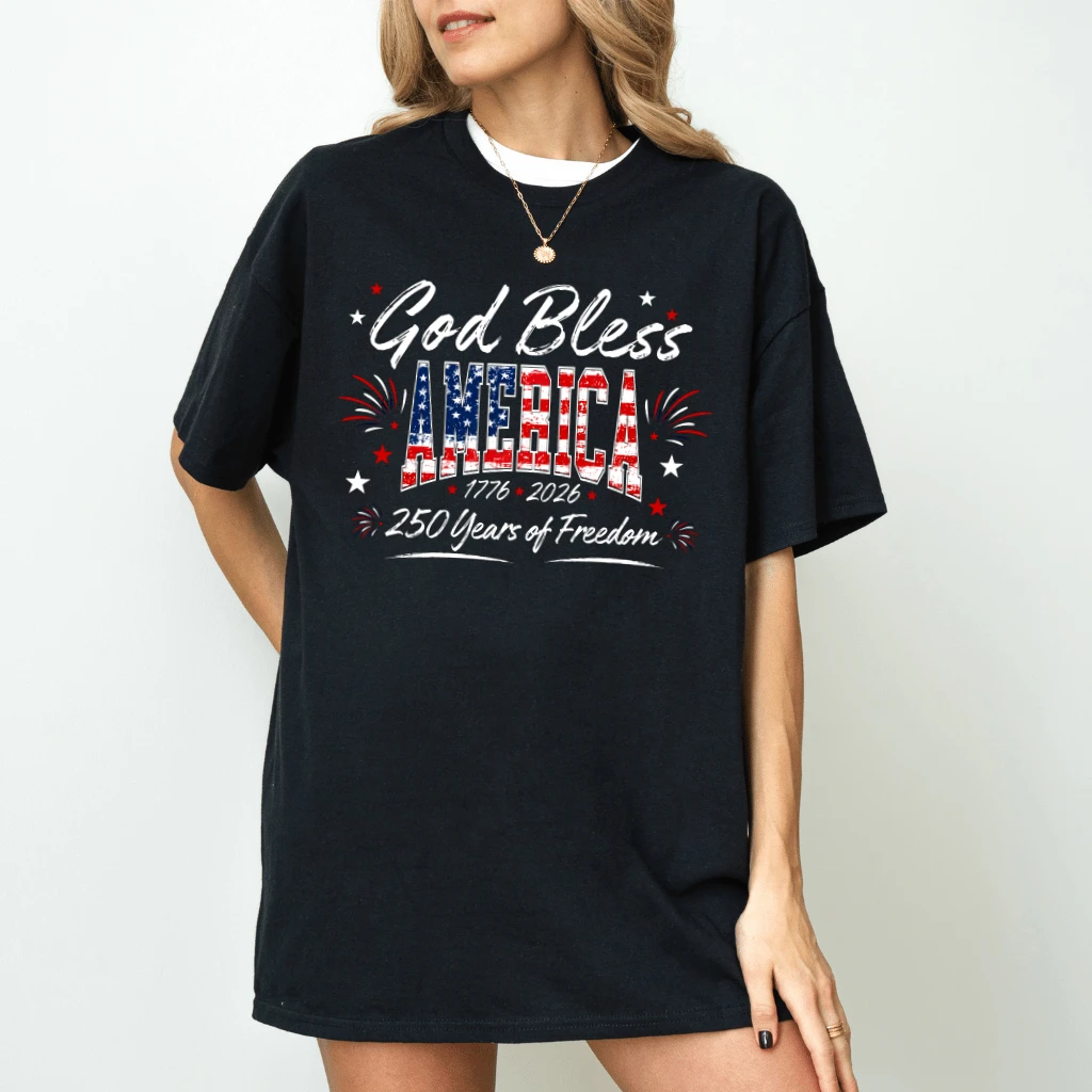 God Bless America T-Shirt - Cute 4th of July America Gift for Her - back view