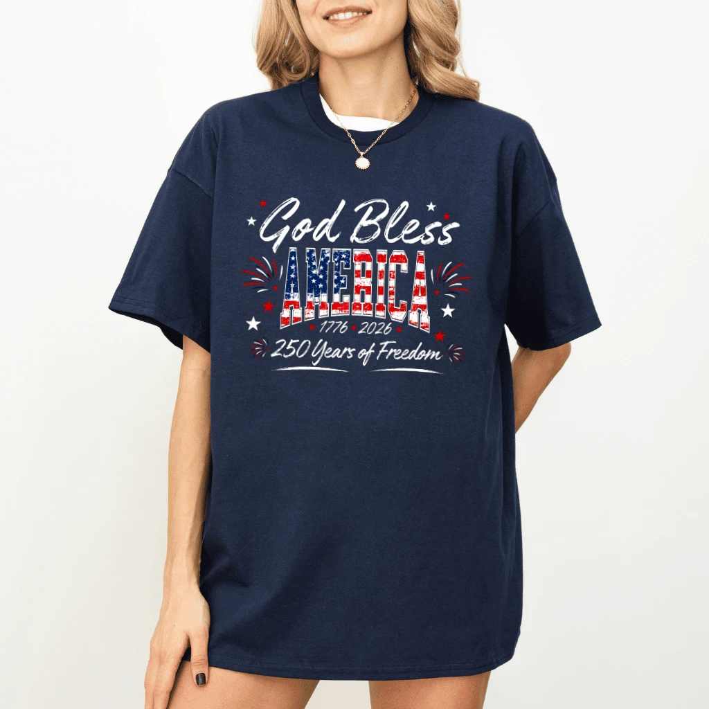God Bless America T-Shirt - Cute 4th of July America Gift for Her - detail view