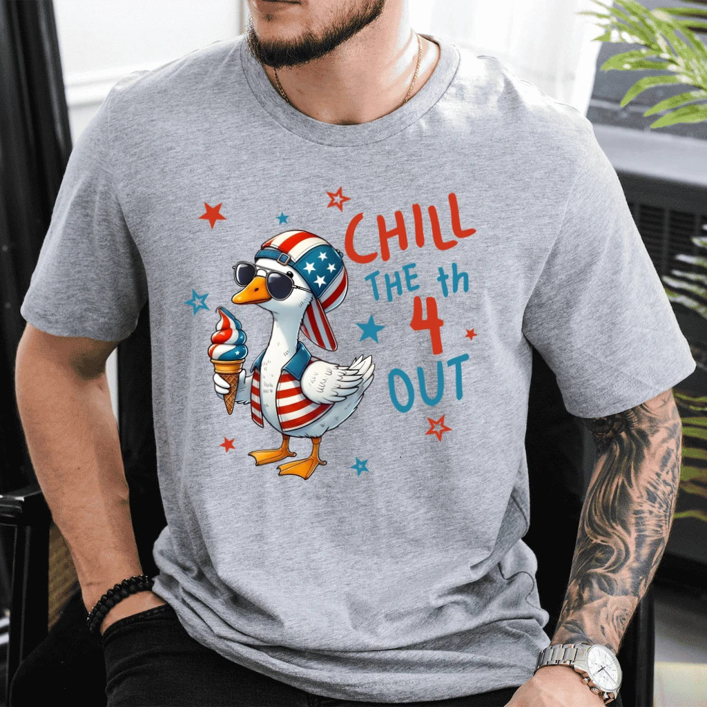 Chill The 4th Out America Goose T-shirt - Happy 4th of July Gift for Goose Lover - detail view
