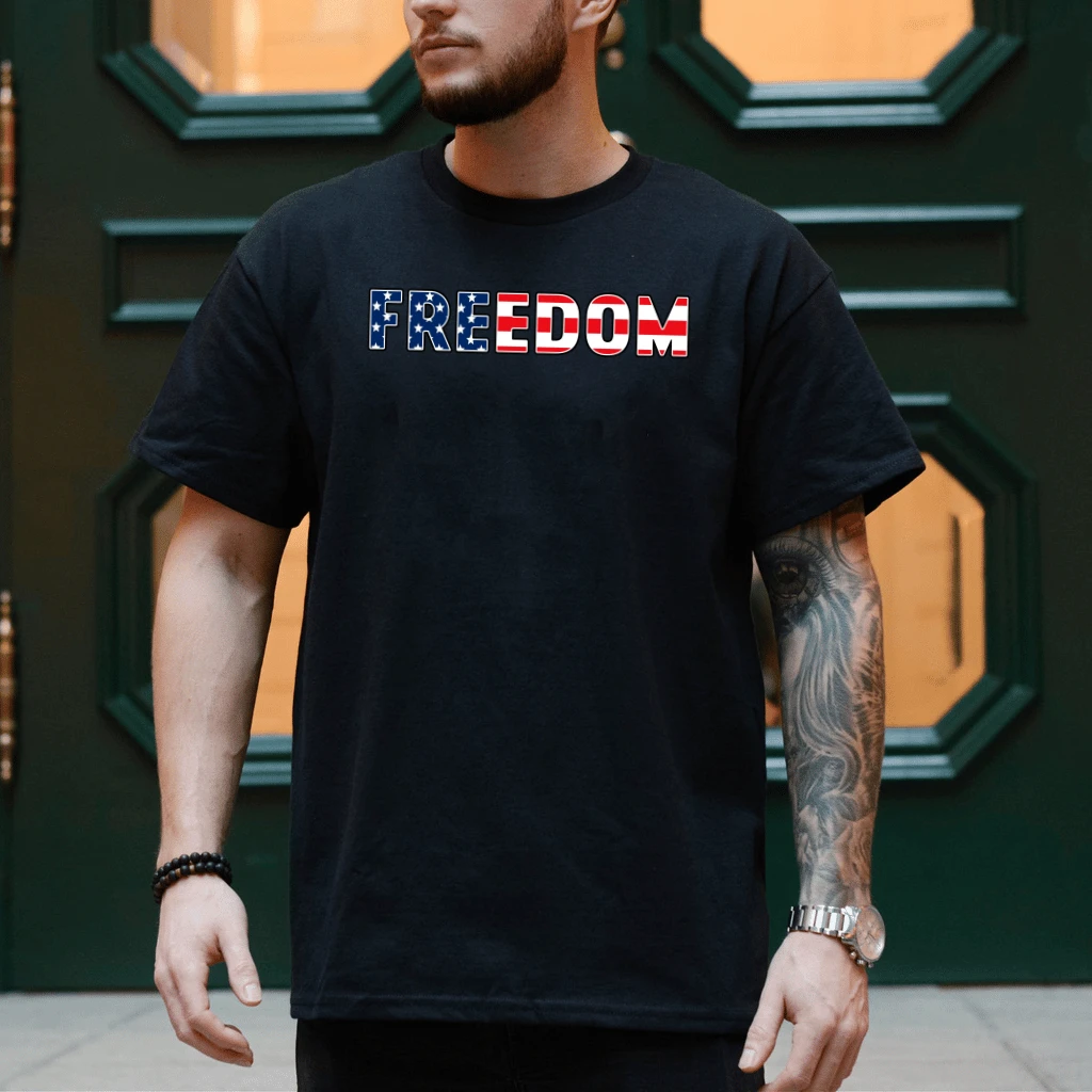 America Flag Freedom T-Shirt - Ideal 4th of July Gift for Him & Her - detail view