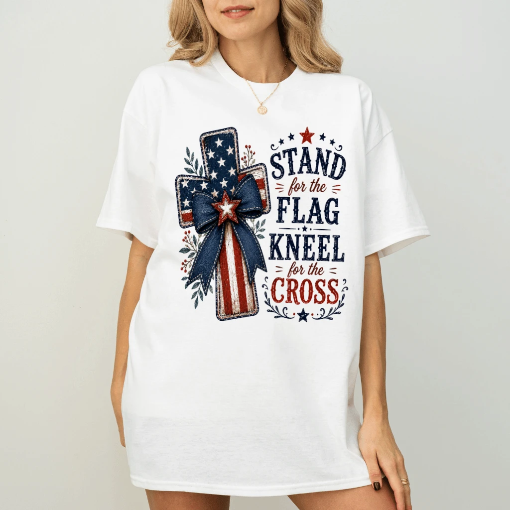 Stand for the Flag Kneel for the Cross Patriotic Christian T-Shirt - 4th of July Gift for Jesus Lover - back view