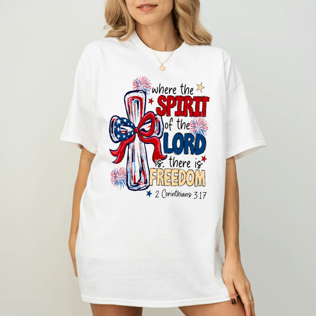 Freedom In Christ T-Shirt - 4th of July Christian Gift for Her - back view