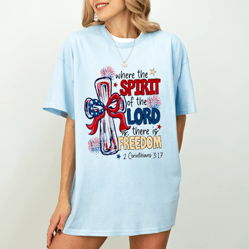 Freedom In Christ T-Shirt - 4th of July Christian Gift for Her - detail view