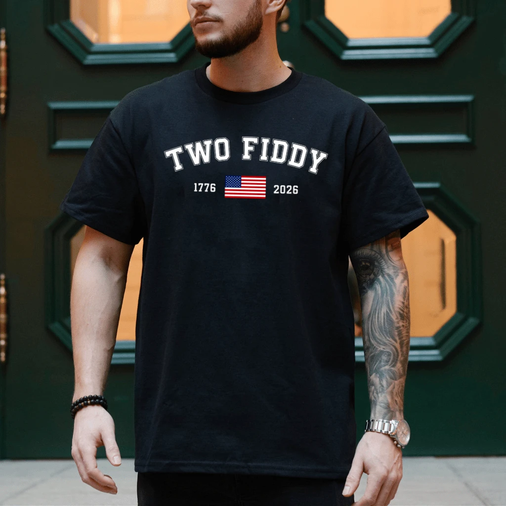 4th Of July Two Fiddy T-Shirt - 1776 2026 Patriotic Gift for Him & Her - detail view