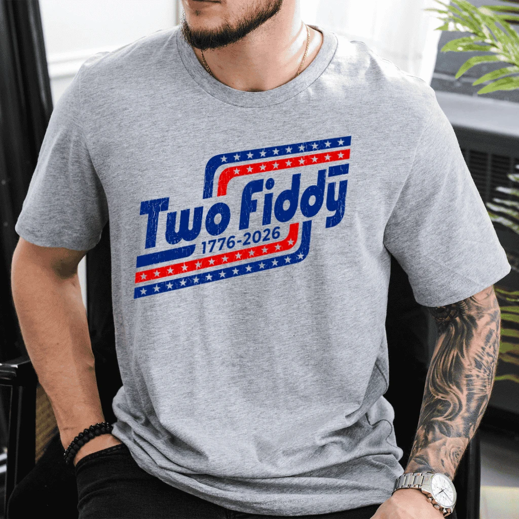 Retro Two Fiddy 1776-2026 T-Shirt - Funny America 250th Anniversary Gift for Him & Her - detail view