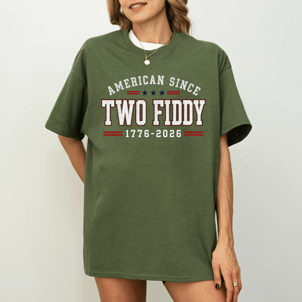 Retro American Since Two Fiddy T-Shirt - 1776 2026 Patriotic Gift for Him & Her - detail view