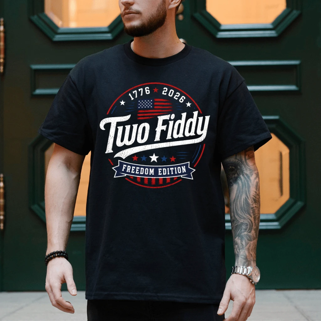 Retro USA Two Fiddy T-Shirt - Funny 250 Years Patriot Gift for Him & Her - detail view