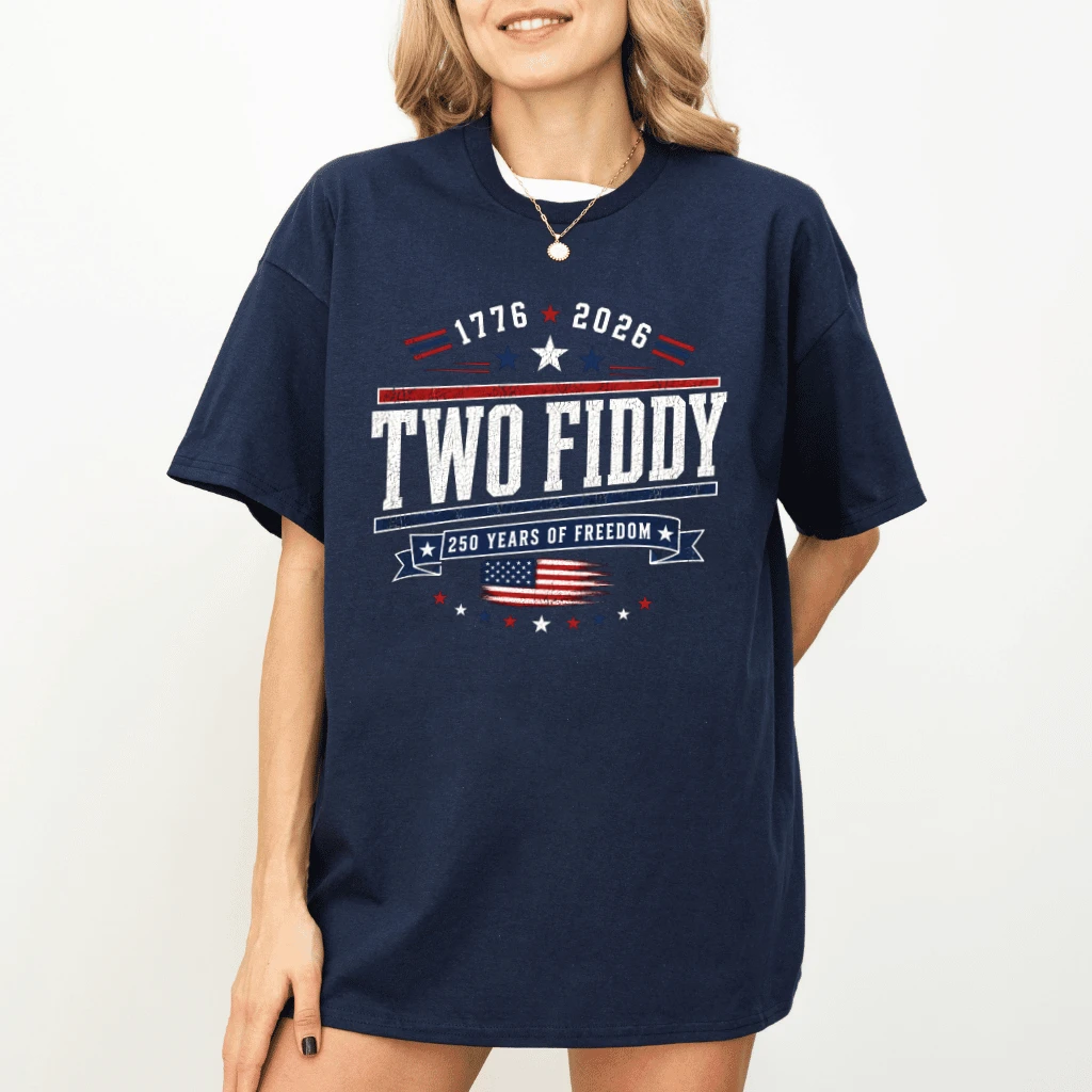 Retro America Two Fiddy T-Shirt - 250 Years of Freedom Gift for Him & Her on 4th of July - detail view