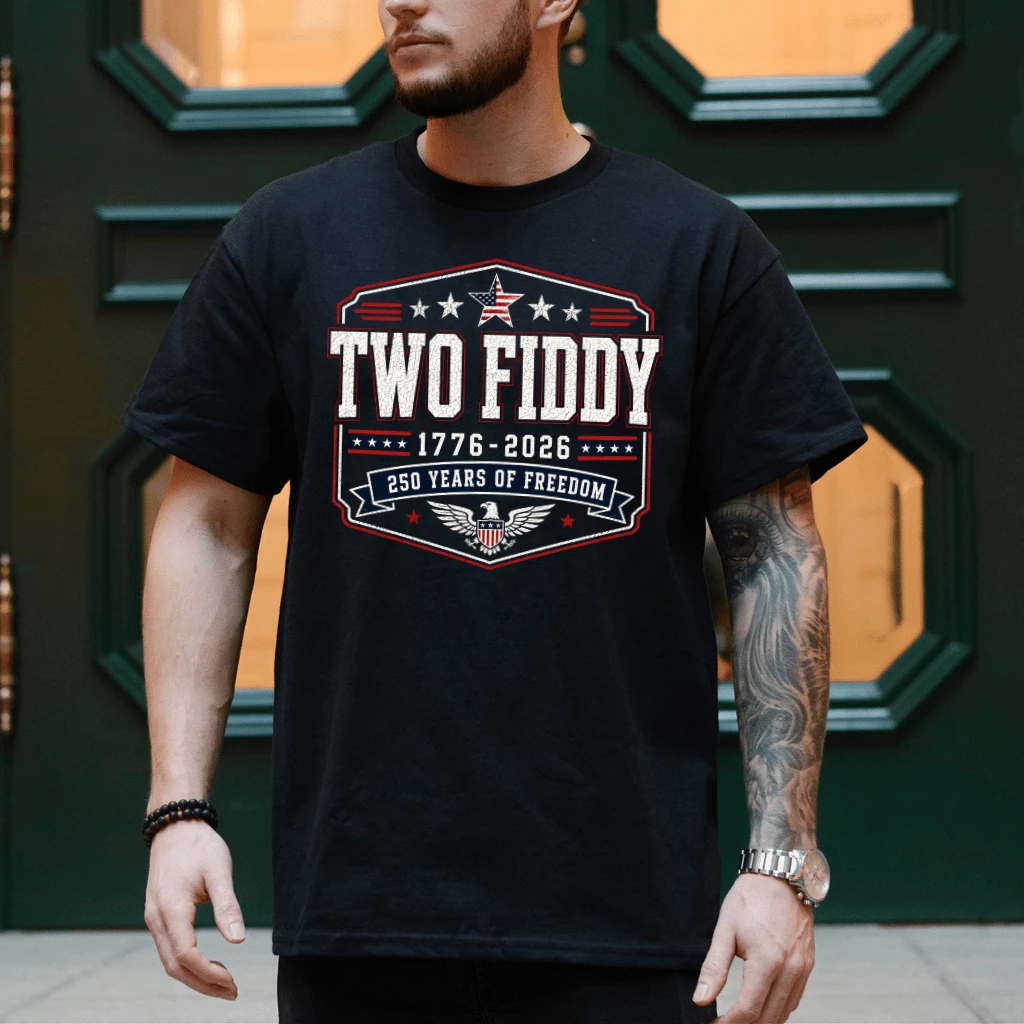 USA 250 Years of Freedom T-Shirt - Two Fiddy America Patriotic Gift for Him & Her - detail view