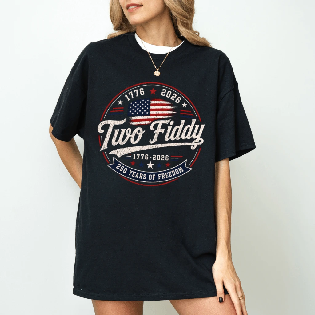 Retro Two Fiddy America Flag T-Shirt - 250 Years of Freedom Gift for Men Women - back view