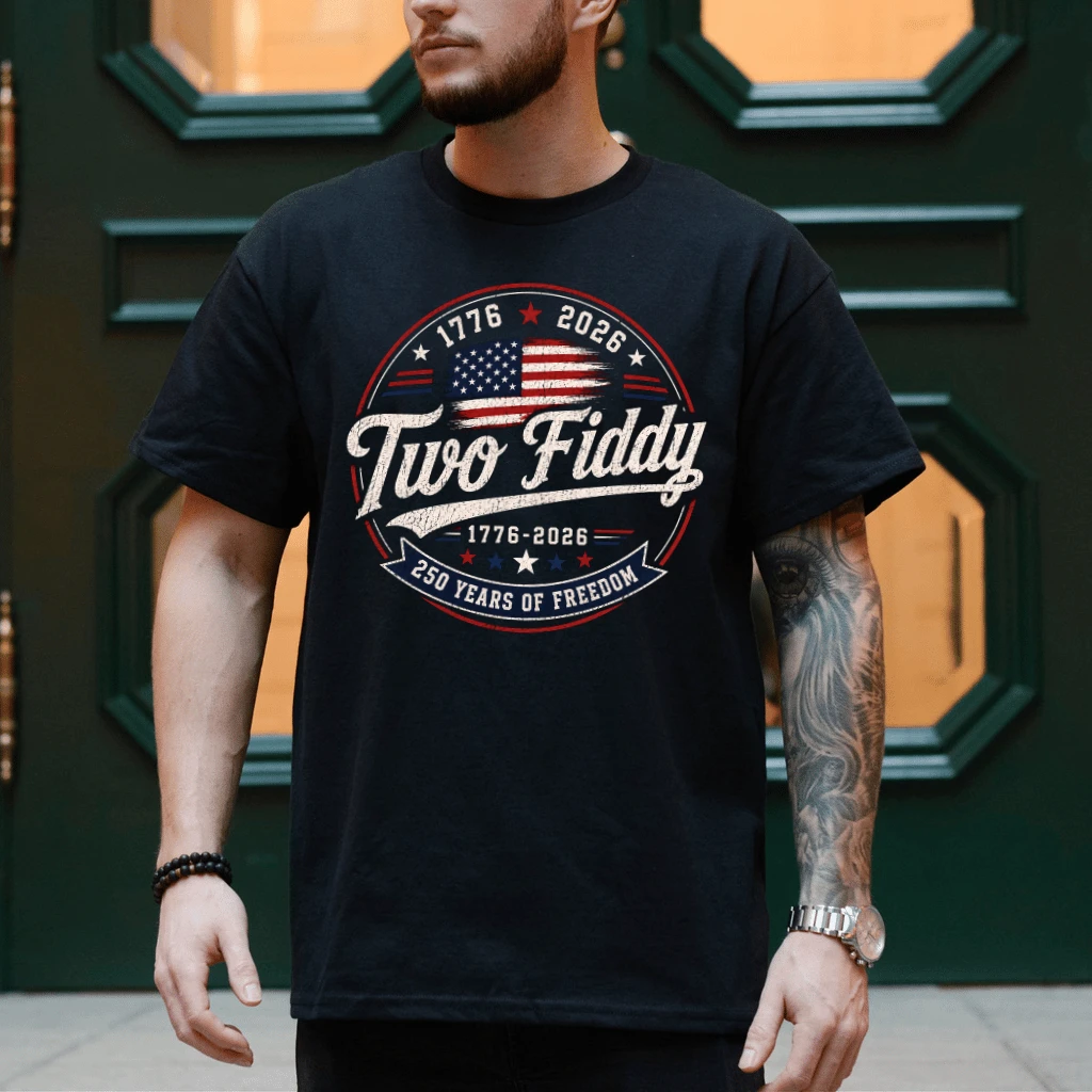 Retro Two Fiddy America Flag T-Shirt - 250 Years of Freedom Gift for Men Women - detail view