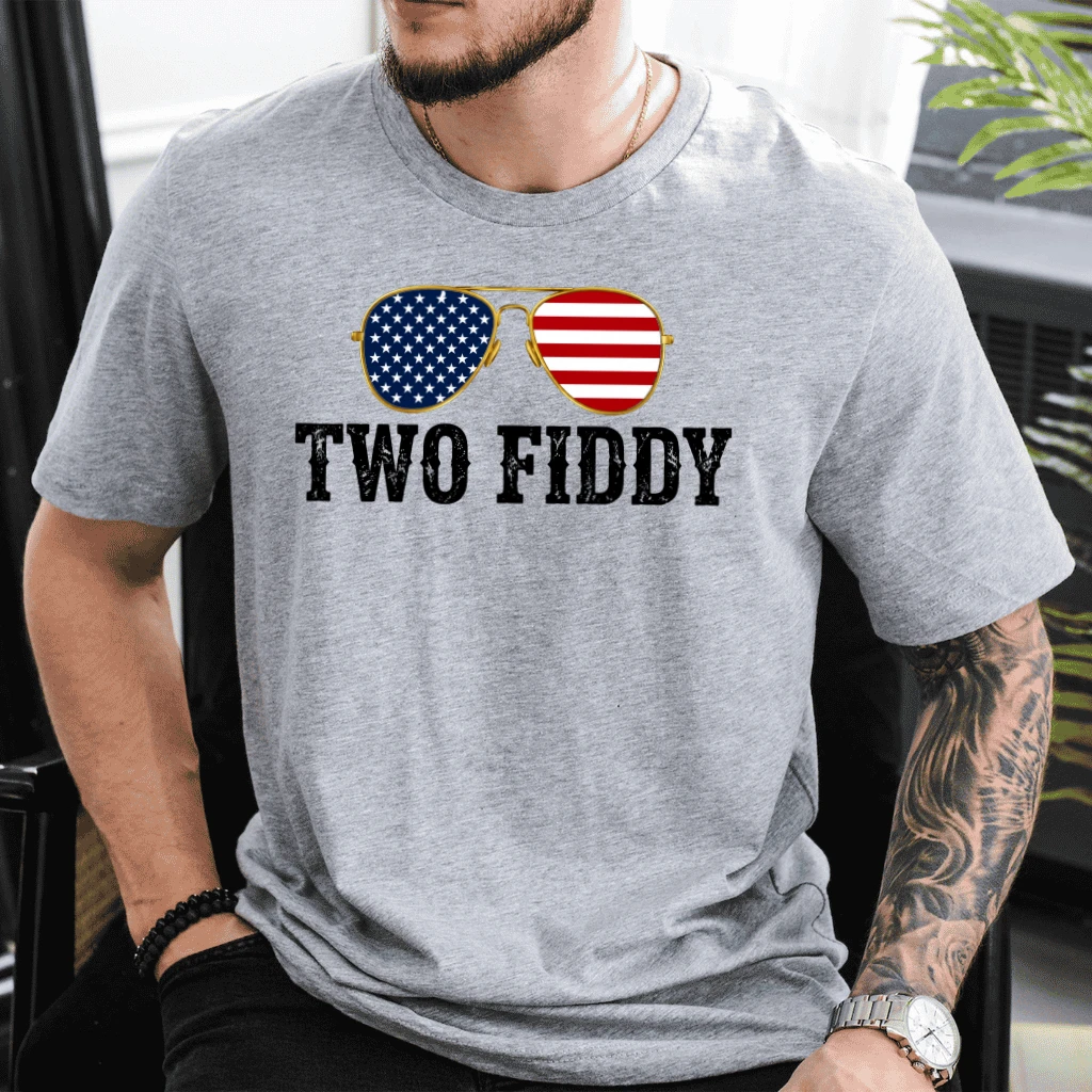 USA Flag Sunglasses Two Fiddy T-Shirt| America 250 Years of Freedom Gift for men women - detail view