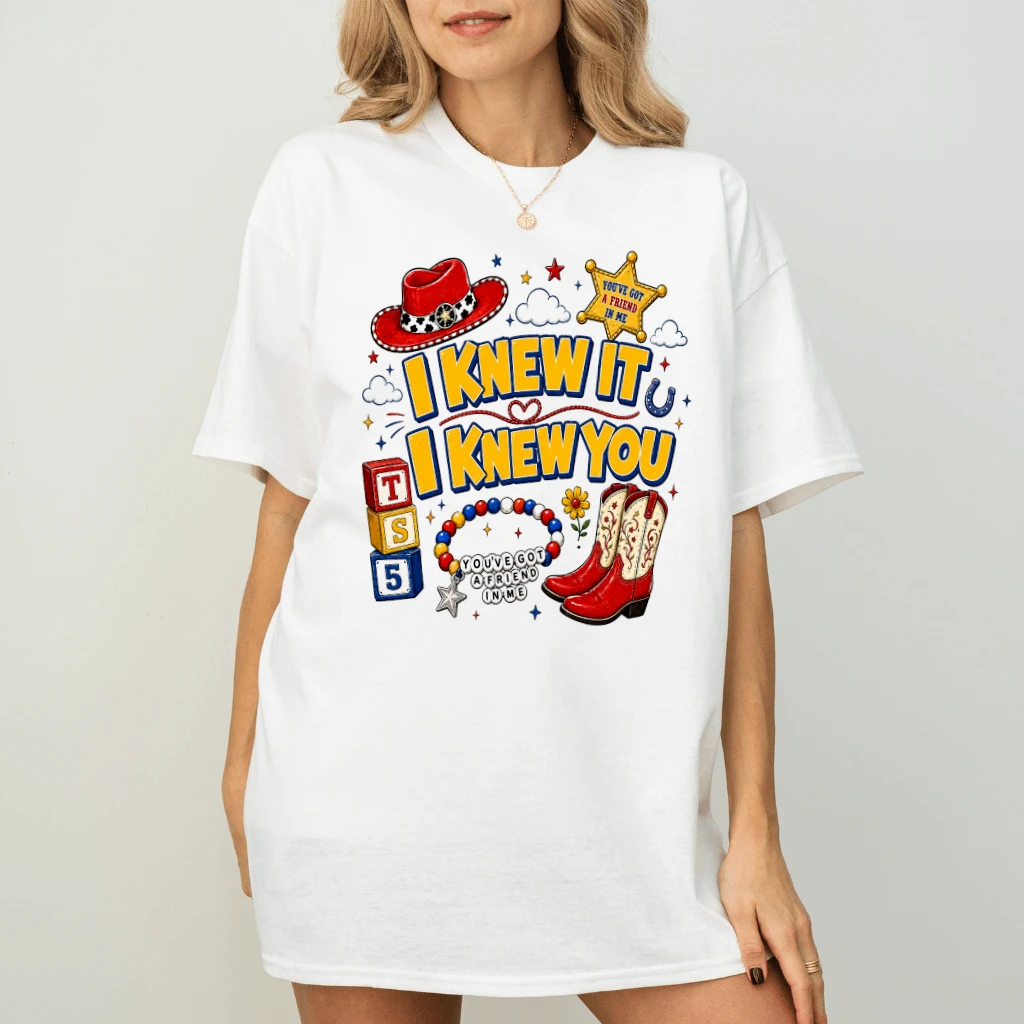 Funny I Knew It I Knew You Western Cowgirl Boots Friendship Bracelet T-Shirt for women - back view