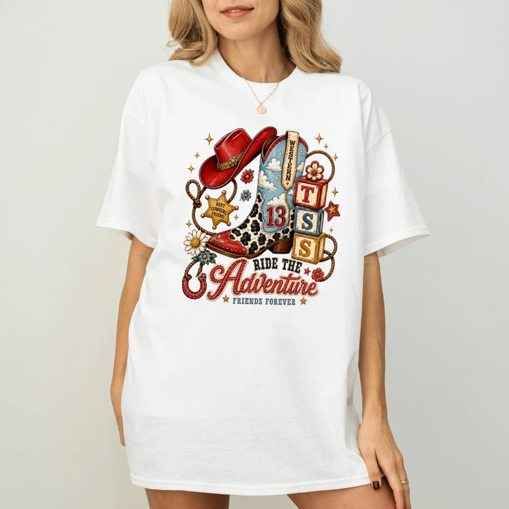 Ride The Adventure Retro Toy Story 5 T-Shirt| Western Cowgirl Shirt for women - back view