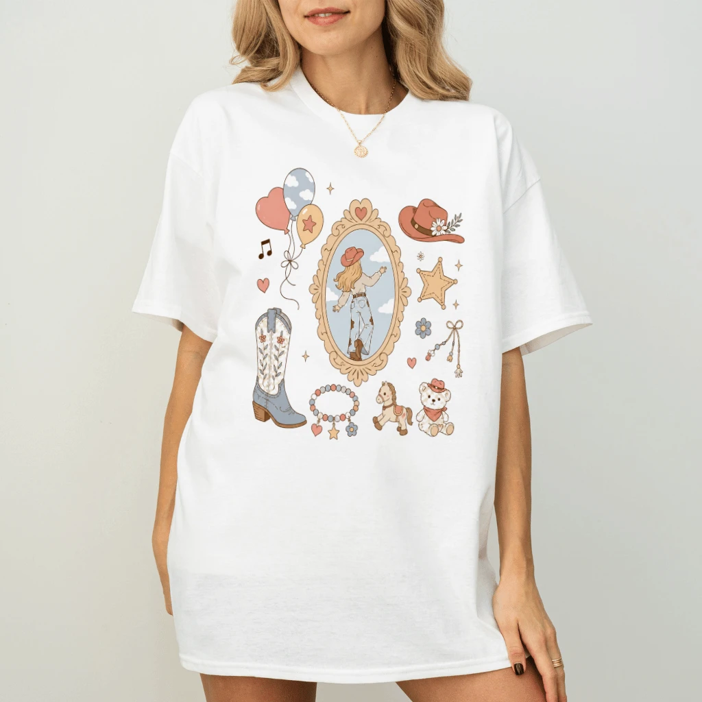 Trendy Western Cowgirl T-Shirt| Cowgirl Boots Friendship Bracelet Shirt for women - back view