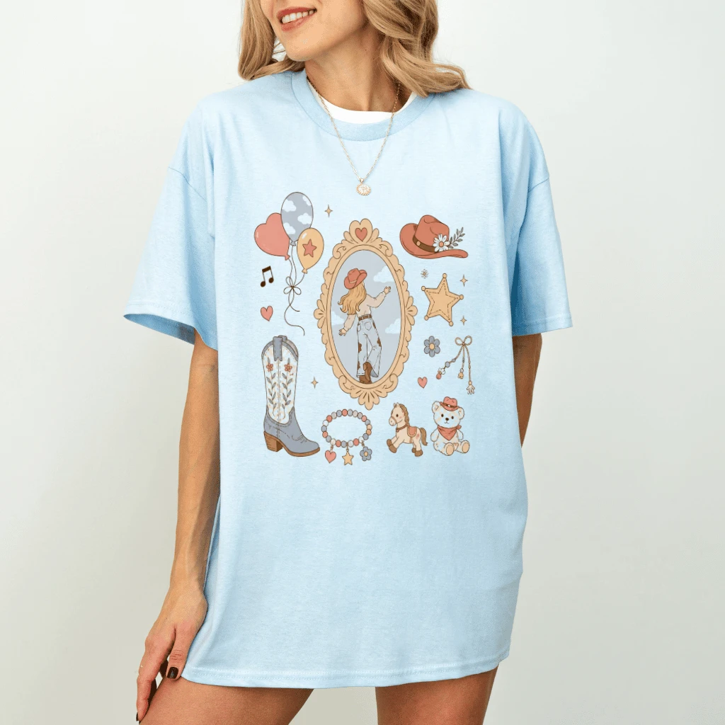 Trendy Western Cowgirl T-Shirt| Cowgirl Boots Friendship Bracelet Shirt for women - detail view