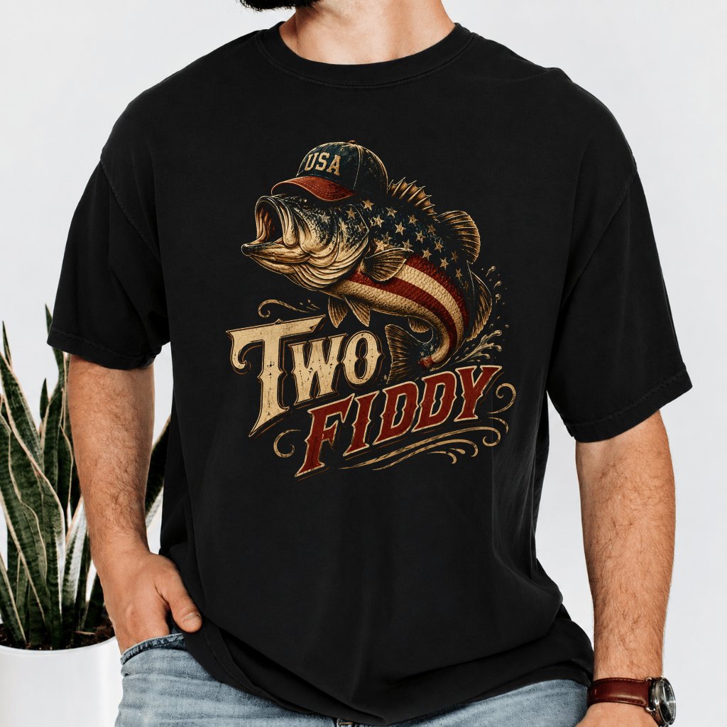 Comfort Colors Retro Patriotic Bass Fishing Two Fiddy Shirt| Funny 4th of July Gift for Him - back view