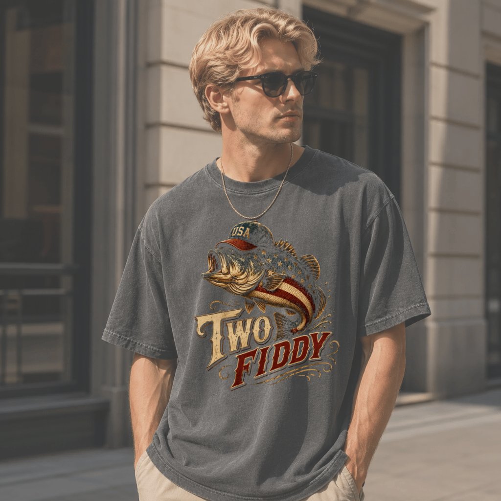 Comfort Colors Retro Patriotic Bass Fishing Two Fiddy Shirt| Funny 4th of July Gift for Him - detail view
