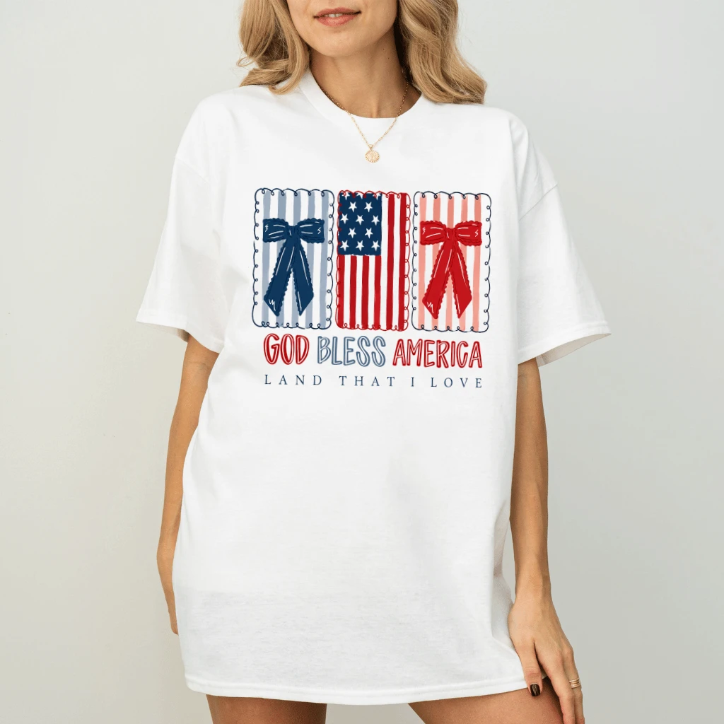 God Bless America T-Shirt| Land That I Love Coquette America Shirt for women - back view