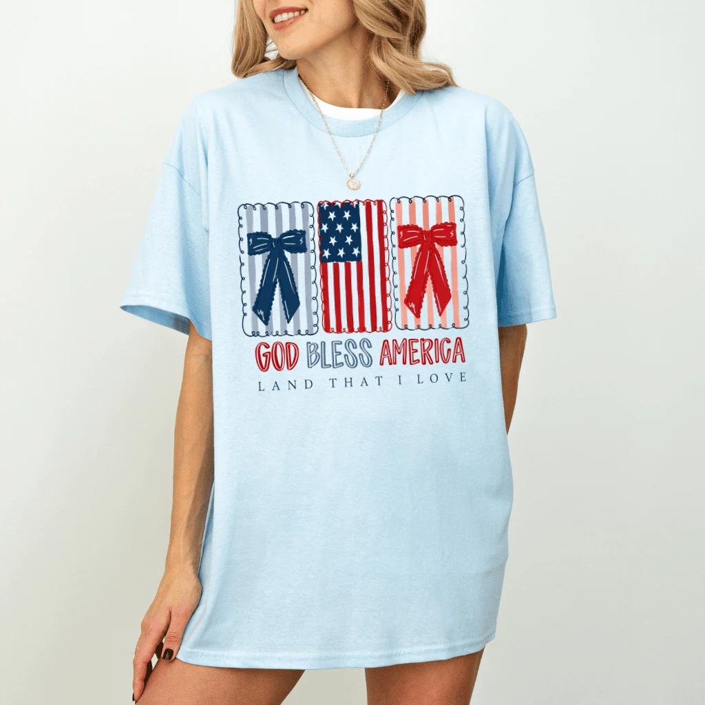 God Bless America T-Shirt| Land That I Love Coquette America Shirt for women - detail view