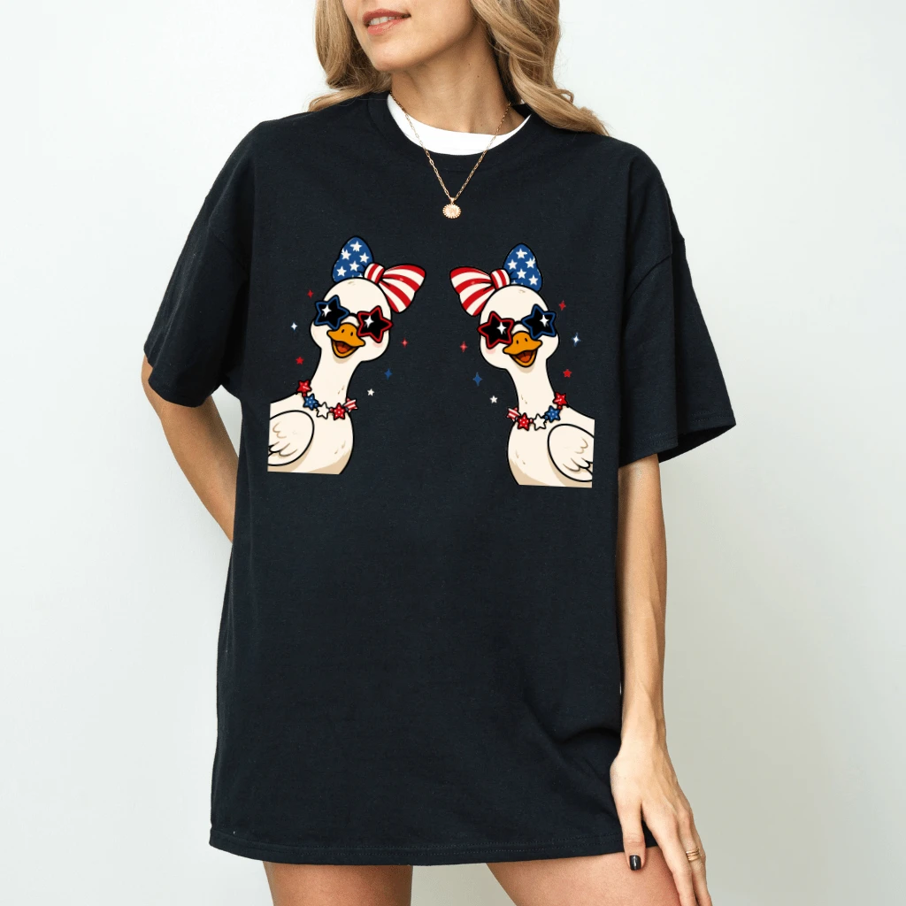 Red White and Goose Funny Couple of Goose 4th of July T-Shirt for women - detail view