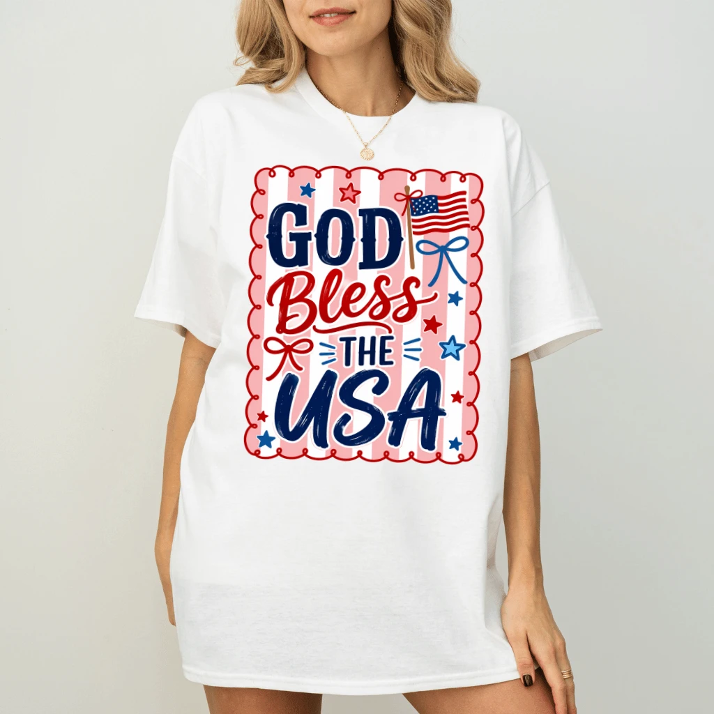 Preppy 4th of July God Bless The USA T-Shirt for women - back view